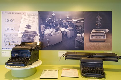 photo of vintage office equipment exhibit from the Atwater Kent Museum