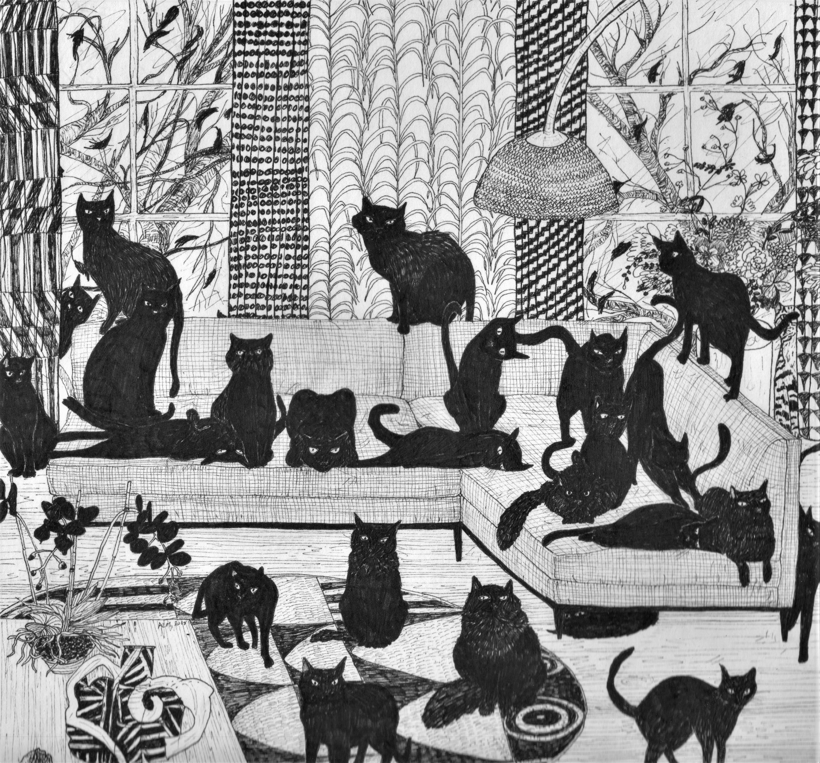 Line drawing of cats 