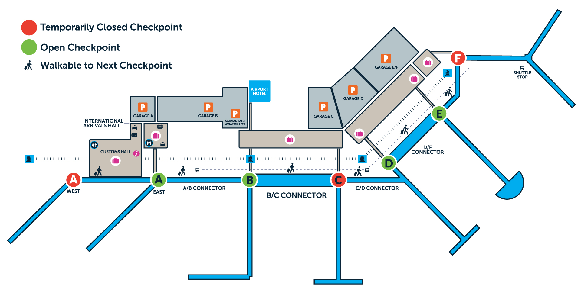 Checkpoint map - closed terminals